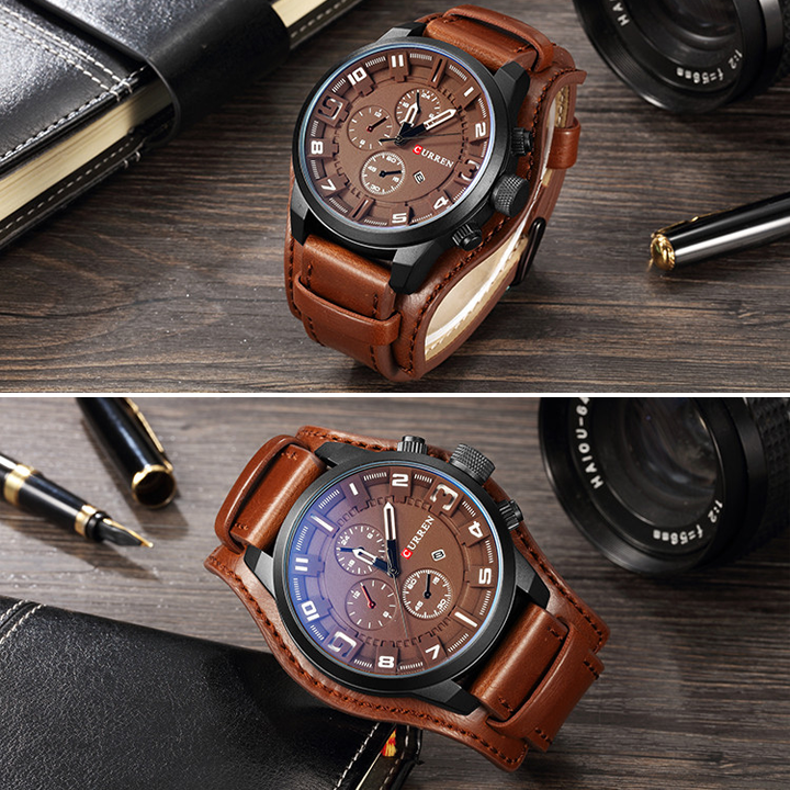 Men's Fashion Leather Watch - Waterproof Sports Business Quartz Watch - Image 6