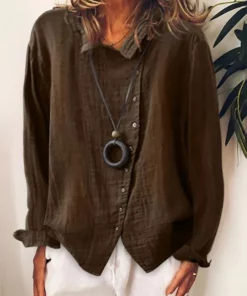 Ladies cotton and linen loose solid color temperament shirt