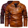 Men's Stand Collar Zip Embroidered PU Leather Jacket