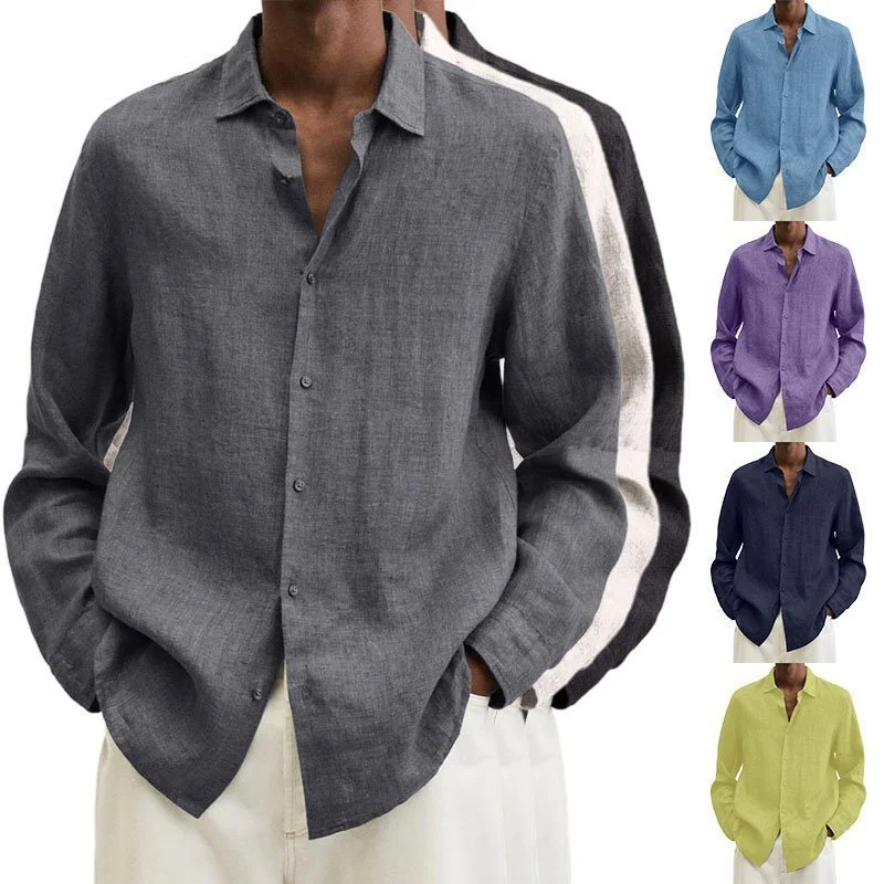 2022 Men's cotton and linen Long Sleeve Shirt - Image 6