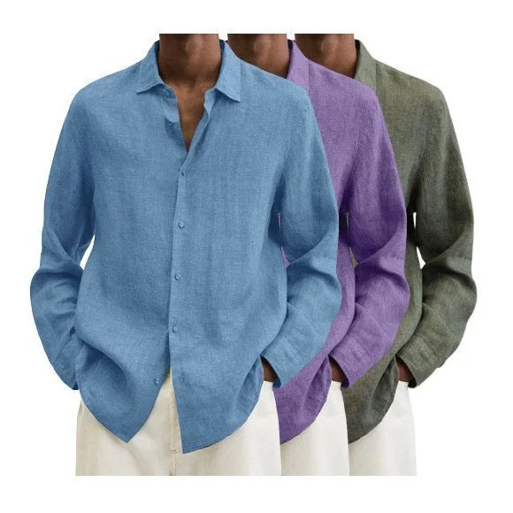 2022 Men's cotton and linen Long Sleeve Shirt - Image 5