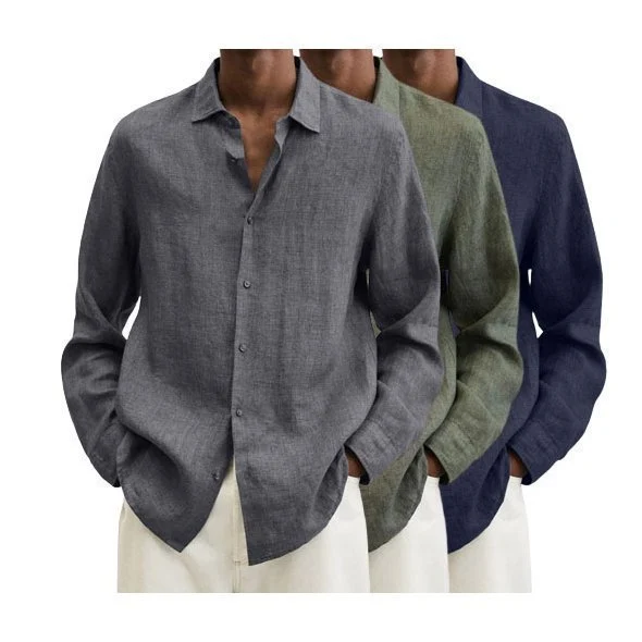 2022 Men's cotton and linen Long Sleeve Shirt - Image 3