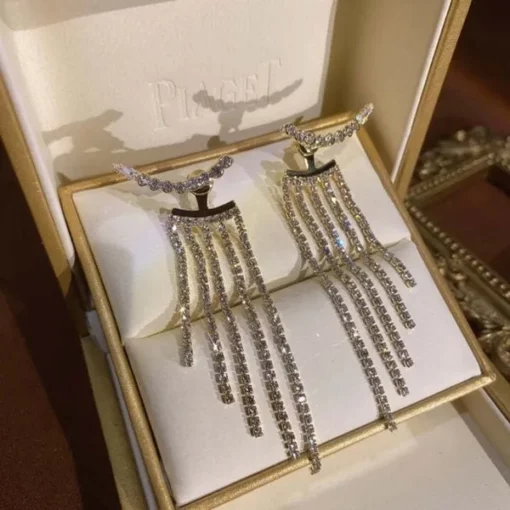 SPARKLING CURVED RHINESTONE LONG TASSEL EARRINGS - Image 6