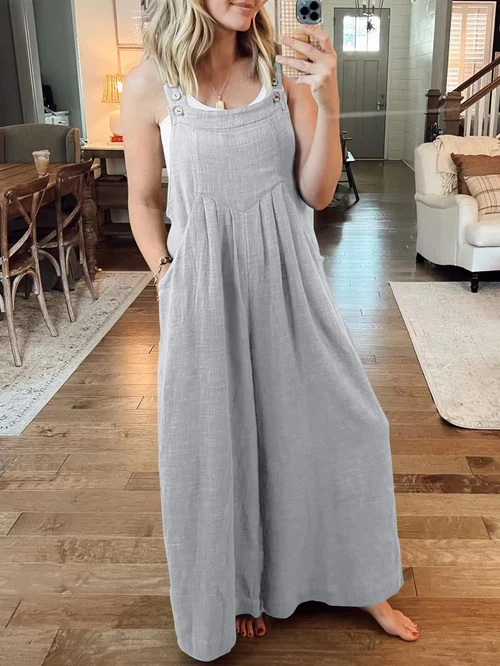 HOT SALE🔥Women's Sleeveless Wide Leg Jumpsuit with Pockets - Image 21
