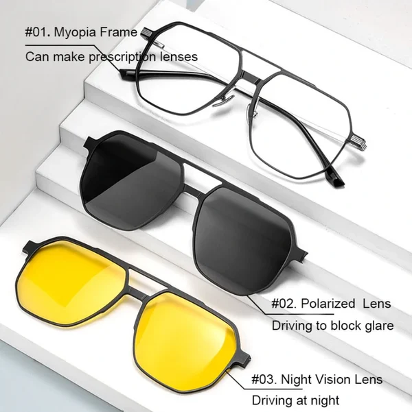 Men And Women 3 In 1 Magnetic Polarized Sunglasses - Image 2