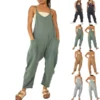 Women’s Loose Sleeveless Jumpsuits Spaghetti Strap Stretchy Long Pant Romper Jumpsuit With Pockets Zipper