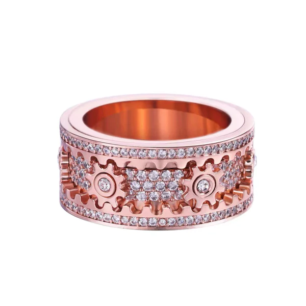 Handmade Mechanical Gear Turns Decompression Couple Ring - Image 9