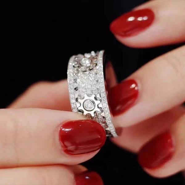 Handmade Mechanical Gear Turns Decompression Couple Ring - Image 3
