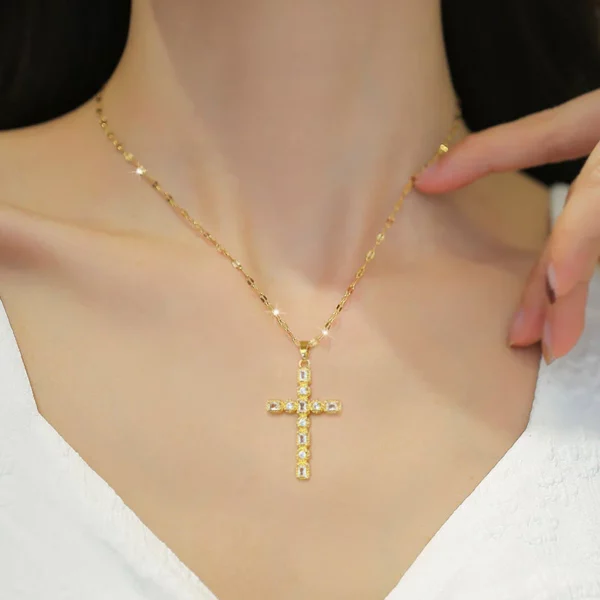 14K South African Sand Gold Blessing Cross Necklace - Image 2