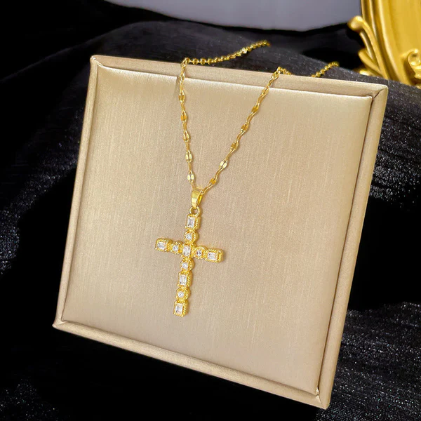 14K South African Sand Gold Blessing Cross Necklace - Image 3