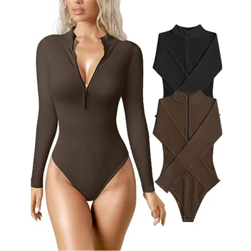 Half-zip ribbed knit bodysuit - Image 13