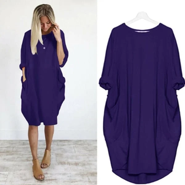 2023 New In-💝17 Colors Women Casual Loose Pocket Long Sleeves Dress - Image 4