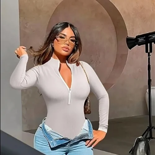 Half-zip ribbed knit bodysuit - Image 11