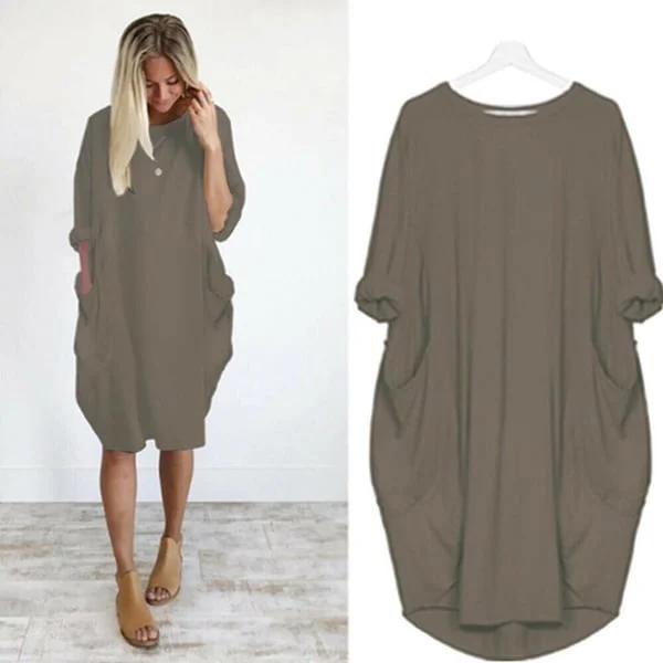 2023 New In-💝17 Colors Women Casual Loose Pocket Long Sleeves Dress - Image 15