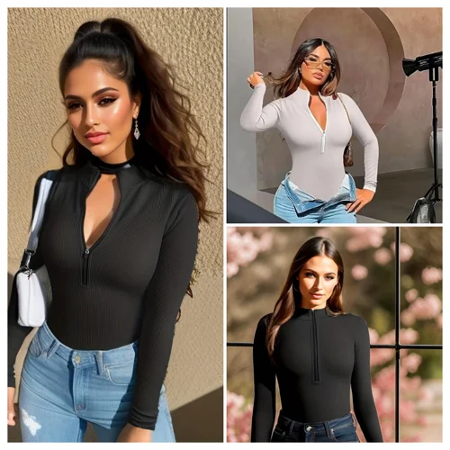 Half-zip ribbed knit bodysuit - Image 10