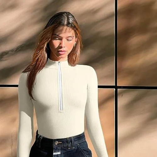 Half-zip ribbed knit bodysuit - Image 3