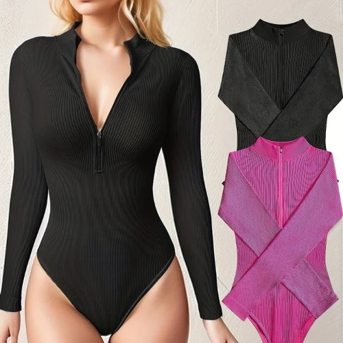 Half-zip ribbed knit bodysuit - Image 9