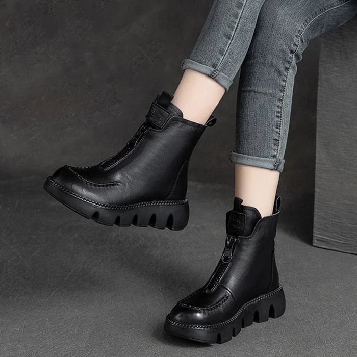 Roman Vintage Zipper Leather Boots - Image 2
