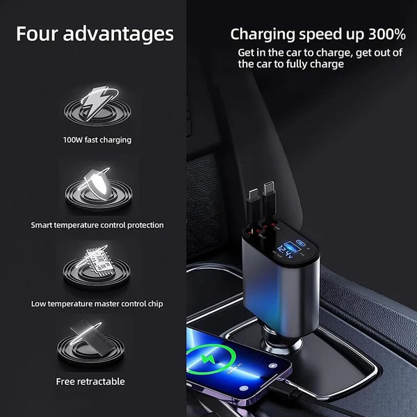 100W Fast Charge Retractable Car Charger - Image 3
