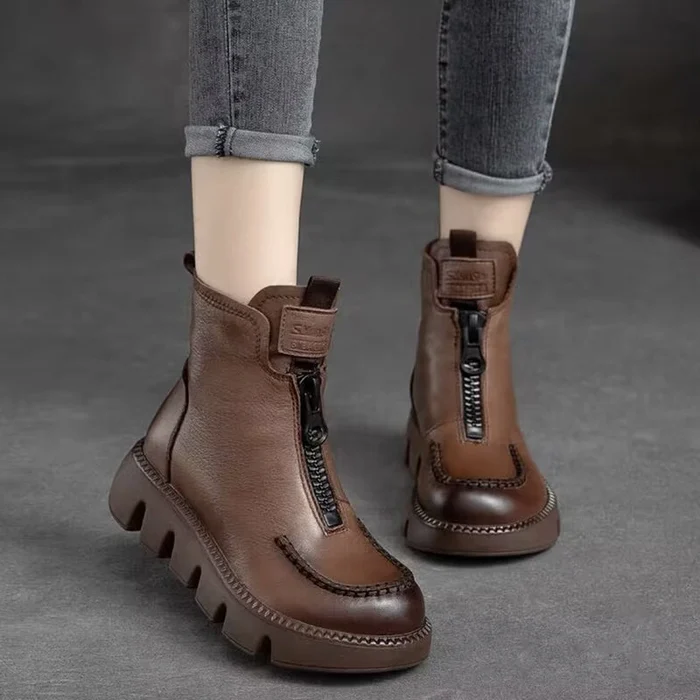 Roman Vintage Zipper Leather Boots