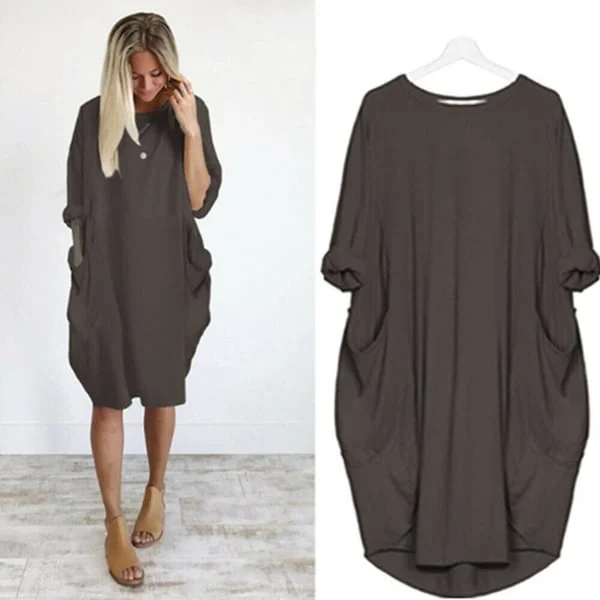 2023 New In-💝17 Colors Women Casual Loose Pocket Long Sleeves Dress - Image 14