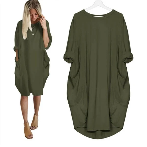 2023 New In-💝17 Colors Women Casual Loose Pocket Long Sleeves Dress - Image 2