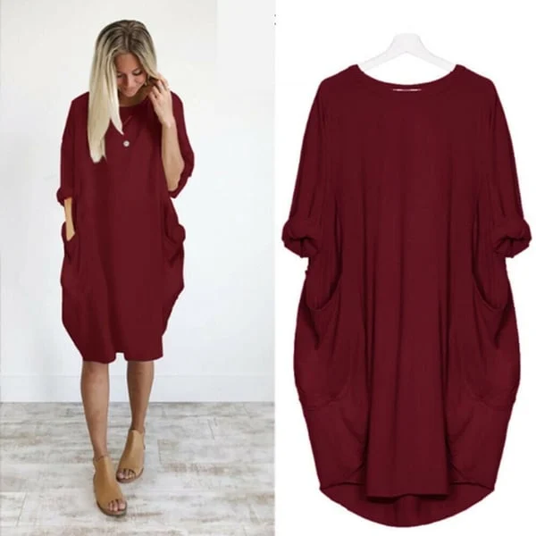 2023 New In-💝17 Colors Women Casual Loose Pocket Long Sleeves Dress - Image 5