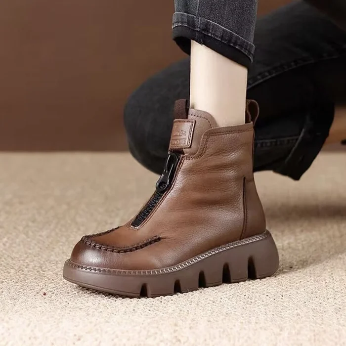 Roman Vintage Zipper Leather Boots - Image 3