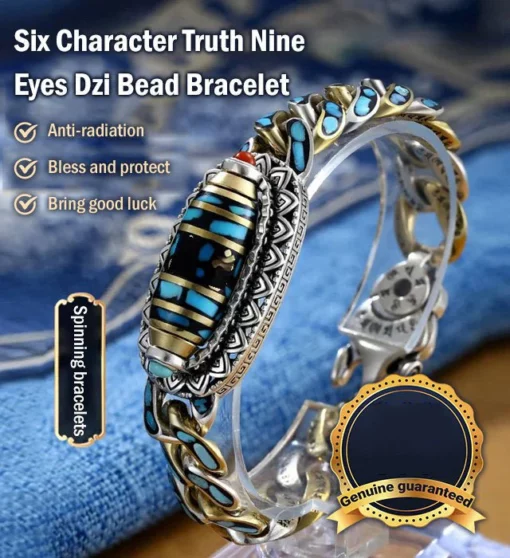 Turquoise Six-character Mantra Nine-Eyed Bead Bracelet