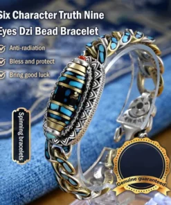 Turquoise Six-character Mantra Nine-eyed Dzi Bead Bracelet