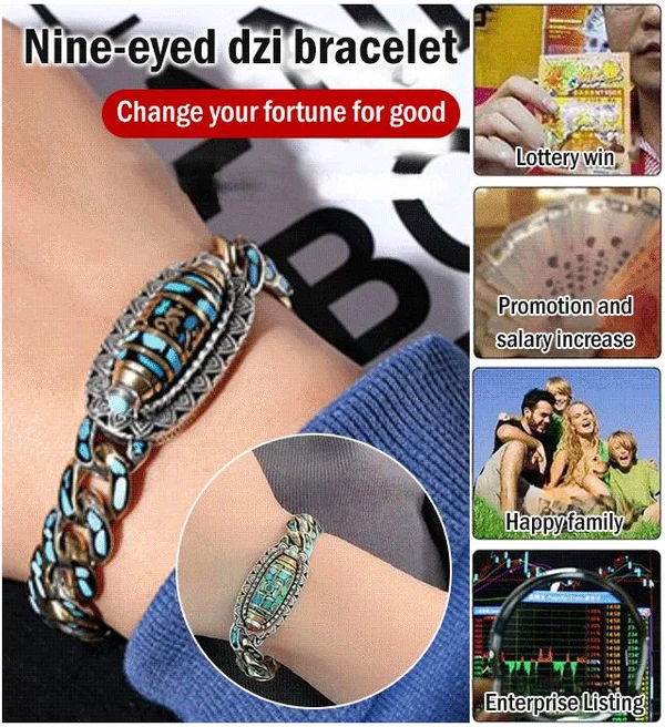 Turquoise Six-character Mantra Nine-eyed Dzi Bead Bracelet - Image 5