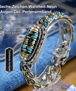 Türkises Sechs-Zeichen-Mantra-Neunäugiges Dzi-Perlenarmband