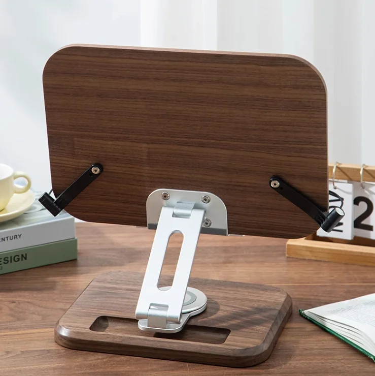 Rotating Lifting Black Walnut Aluminum Alloy Reading Bookshelf Notebook Stand - Image 2