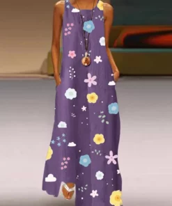 ORIGINAL FLORAL PRINTED ROUND-NECK SLEEVELESS DRESS