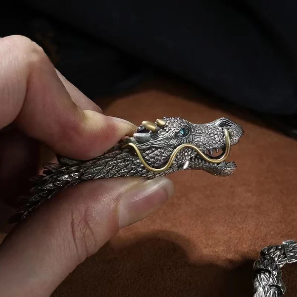 Silver Handmade Dragon Chain Bracelet - Image 2