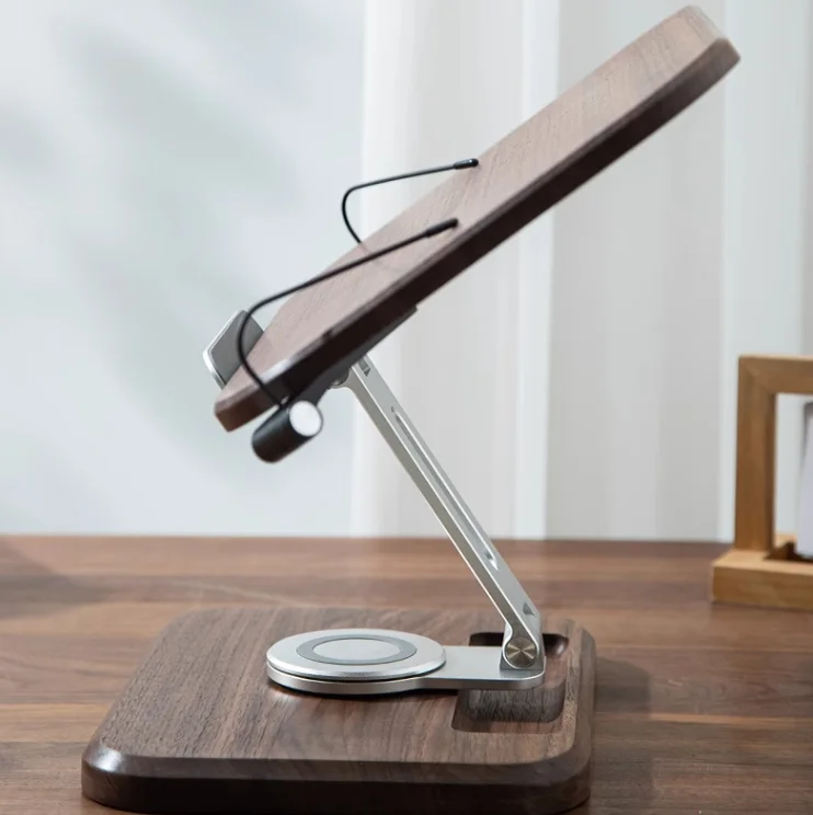 Rotating Lifting Black Walnut Aluminum Alloy Reading Bookshelf Notebook Stand - Image 5