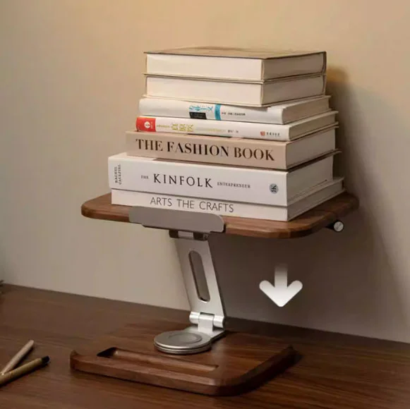 Rotating Lifting Black Walnut Aluminum Alloy Reading Bookshelf Notebook Stand - Image 6