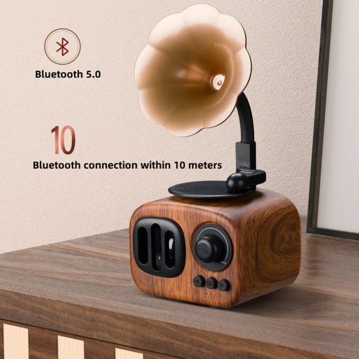 Retro Wooden Phonograph Bluetooth Speaker - Image 17
