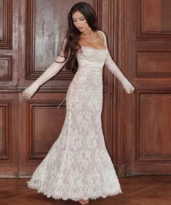 Shawl Drawstring Lace Maxi Dress