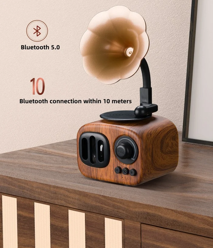 Retro Wooden Phonograph Bluetooth Speaker - Image 16