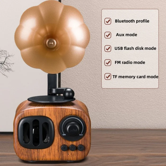 Retro Wooden Phonograph Bluetooth Speaker - Image 13