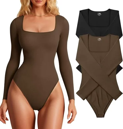 Womens One Piece Square Neck Short Sleeve Bodysuits