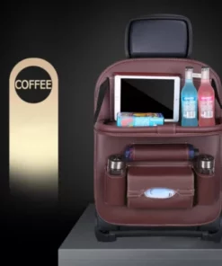 Car Back Seat Leather Organizer Storage Bag with Foldable Table