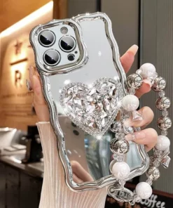 iPhone case with silver rhinestone heart