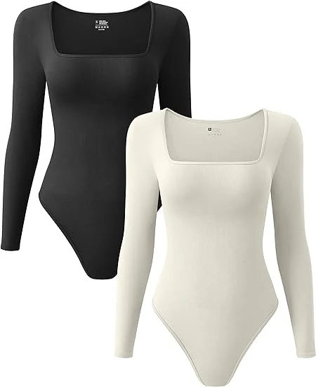 Womens One Piece Square Neck Short Sleeve Bodysuits - Image 7