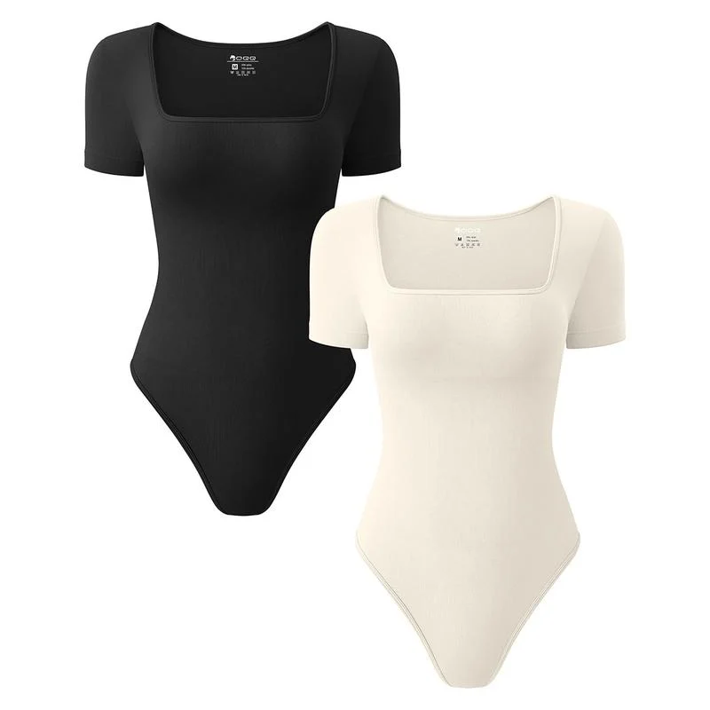 Womens One Piece Square Neck Short Sleeve Bodysuits - Image 6