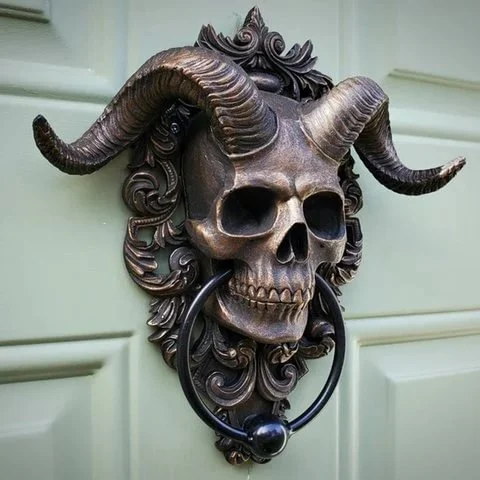 Horned Skull Statues Hanging Door Knocker - Image 2