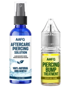 AAFQ™ 2PC Piercing Aftercare Set – Saline Cleanser Spray Keloid Bump Removal – Wound Wash Soothe Scar Moisturize Skin – Natural Recovery Solution