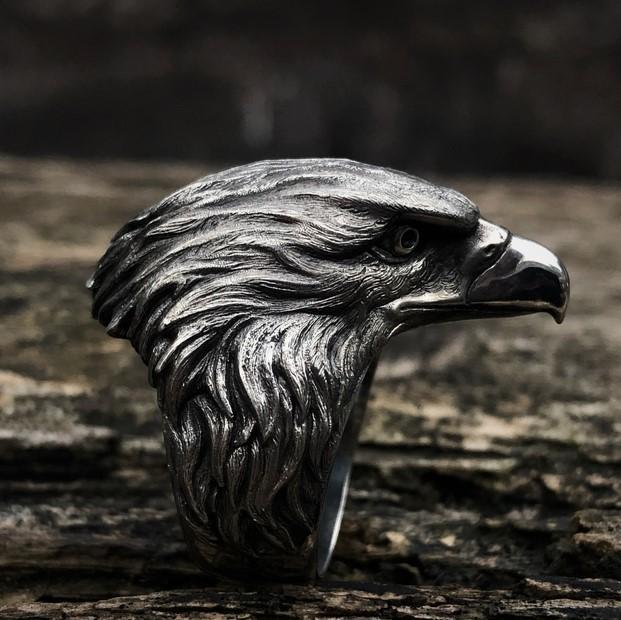 The eagle sterling silver ring -Biker ring